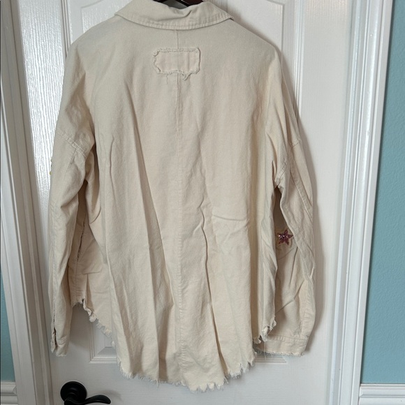 Fantastic Fawn Beige sequin Star Embellished Corduroy Jacket / Shacket, NEW! - Picture 3 of 4